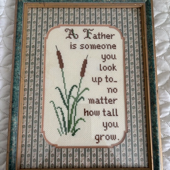 Handmade Cross Stitch Custom Framed A Father is Someone You Look Up To. . .13x14 - Picture 2 of 5